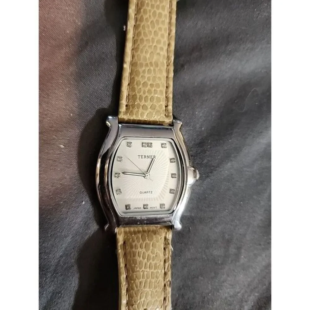 Bijoux Terner Women's Quartz Wrist Watch Rectangle Stainless Dial and Beige Band